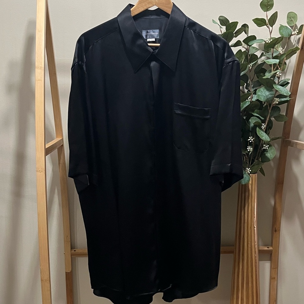 Harry Rosen Black Satin Button-Up Shirt